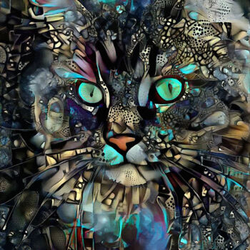 Digitale Kunst getiteld "Ojitos, cat" door L.Roche, Origineel Kunstwerk, Acryl