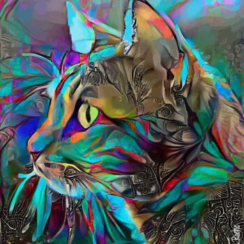 Digital Arts titled "Pompon, cat" by L.Roche, Original Artwork, Acrylic