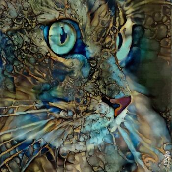 Digital Arts titled "Mirada dulce, cat" by L.Roche, Original Artwork, Acrylic