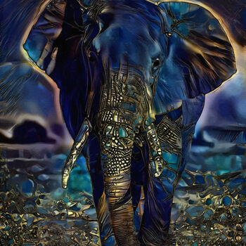 Digitale Kunst mit dem Titel "Rainy night, Elepha…" von L.Roche, Original-Kunstwerk, 2D digitale Arbeit