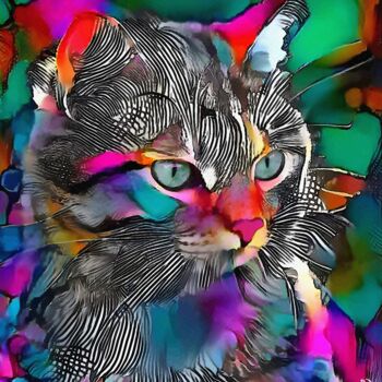 Digital Arts titled "Candylu, cat" by L.Roche, Original Artwork, Acrylic