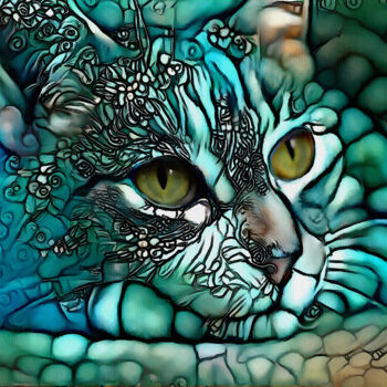 Arts numériques intitulée "Sieste céleste, cat" par L.Roche, Œuvre d'art originale, Acrylique