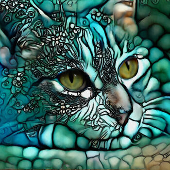 Digital Arts titled "Sieste céleste, cat" by L.Roche, Original Artwork, Acrylic