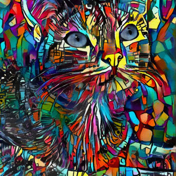 Digital Arts titled "Danguy, cat" by L.Roche, Original Artwork, Acrylic