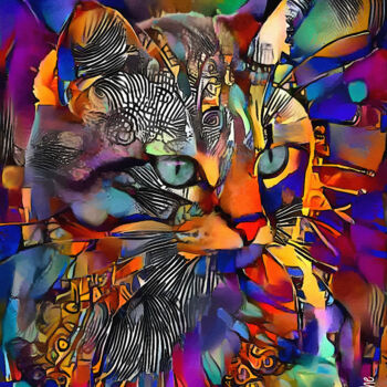 Digitale Kunst mit dem Titel "Kaskaï, cat" von L.Roche, Original-Kunstwerk, Acryl