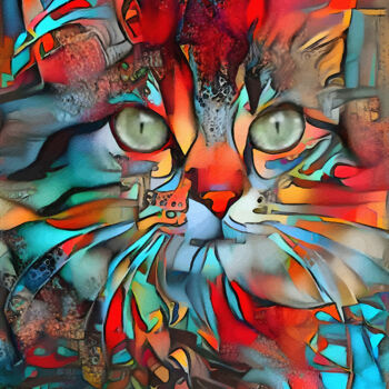 Digitale Kunst mit dem Titel "Zooky,cat" von L.Roche, Original-Kunstwerk, Acryl