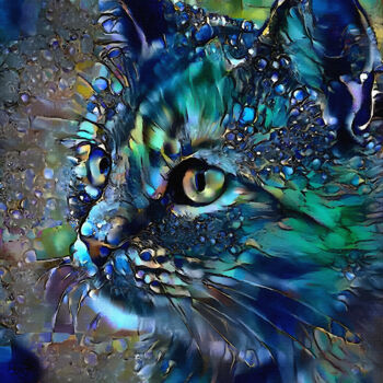Digital Arts titled "Pikymoon, cat" by L.Roche, Original Artwork, Acrylic