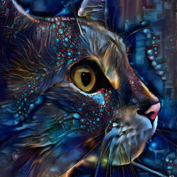 Arts numériques intitulée "Haloukk, cat" par L.Roche, Œuvre d'art originale, Acrylique