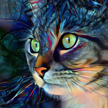 Digital Arts titled "Damian, cat" by L.Roche, Original Artwork, Acrylic