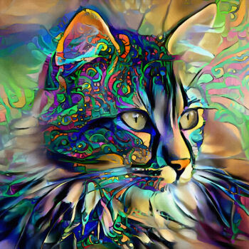 Digital Arts titled "Kalyn, cat" by L.Roche, Original Artwork, Acrylic