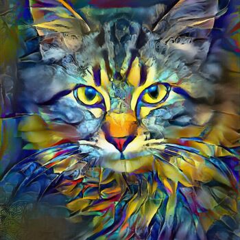Digitale Kunst mit dem Titel "Turgaï, cat" von L.Roche, Original-Kunstwerk, Acryl
