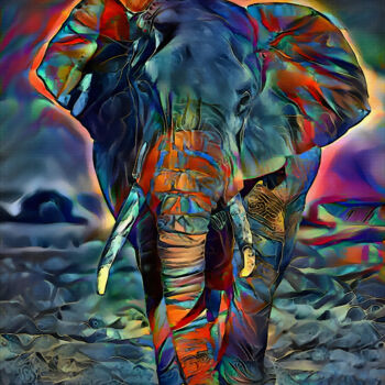 Arts numériques intitulée "Sunset Elephant" par L.Roche, Œuvre d'art originale, Travail numérique 2D