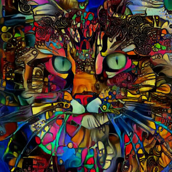 Digital Arts titled "Félicitée, cat" by L.Roche, Original Artwork, Acrylic