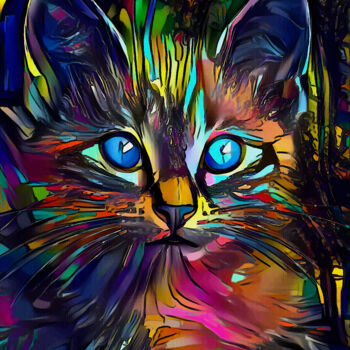 Цифровое искусство под названием "Merlin 1er, cat" - L.Roche, Подлинное произведение искусства, Акрил
