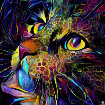 Digital Arts titled "Greyta, cat" by L.Roche, Original Artwork, Acrylic