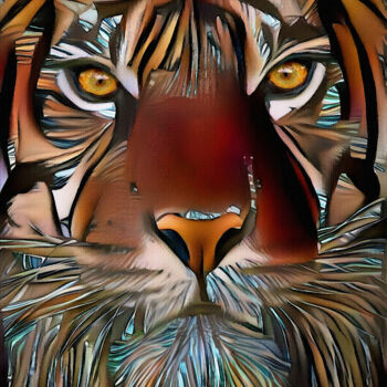 Digitale Kunst mit dem Titel "Toffee Tiger" von L.Roche, Original-Kunstwerk, Aquarell