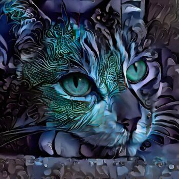 Digitale Kunst mit dem Titel "Cat blues day" von L.Roche, Original-Kunstwerk, Acryl