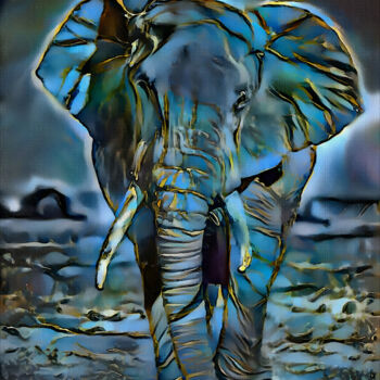 Цифровое искусство под названием "Aura blue, Elephant" - L.Roche, Подлинное произведение искусства, 2D Цифровая Работа