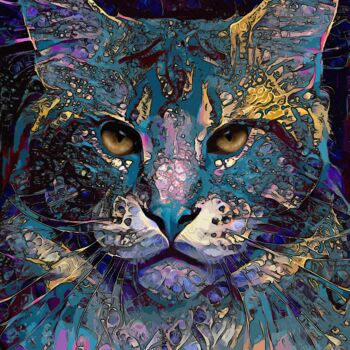 Digital Arts titled "Maïky, cat" by L.Roche, Original Artwork, Acrylic