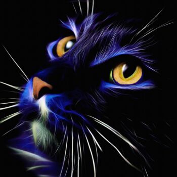 Digital Arts titled "Derin blue, cat" by L.Roche, Original Artwork, Acrylic