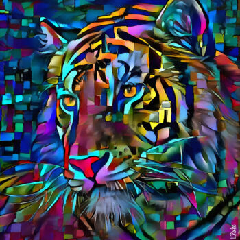 Digital Arts titled "Cubist Tiger 5000" by L.Roche, Original Artwork, Acrylic