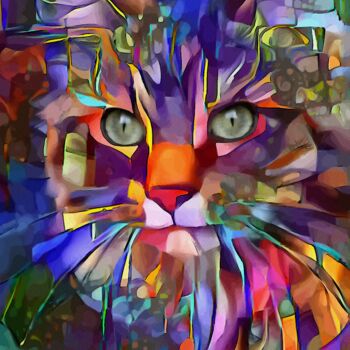 Digital Arts titled "Salina Rainbow, cat" by L.Roche, Original Artwork, Acrylic