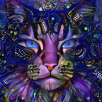 Digital Arts titled "Kamyblue, cat" by L.Roche, Original Artwork, Acrylic