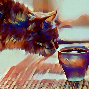 Arte digital titulada "My cat loves coffee" por L.Roche, Obra de arte original, Trabajo Digital 2D