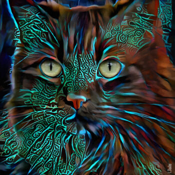 Digitale Kunst getiteld "Sachablue, cat" door L.Roche, Origineel Kunstwerk, 2D Digital Work