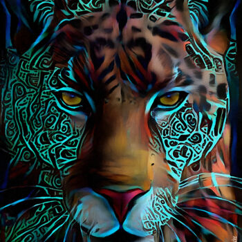 Digitale Kunst getiteld "Odon, Leopard" door L.Roche, Origineel Kunstwerk, Acryl