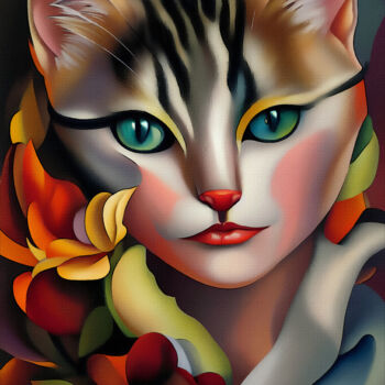 Digitale Kunst mit dem Titel "Lydia cat" von L.Roche, Original-Kunstwerk, Acryl