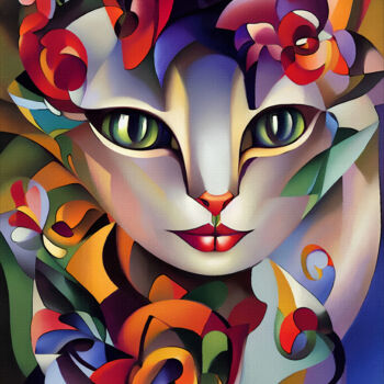 Digitale Kunst getiteld "Mariza cat" door L.Roche, Origineel Kunstwerk, Acryl