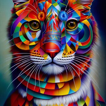 Arte digital titulada "Tribus cats 5" por L.Roche, Obra de arte original, Tinta