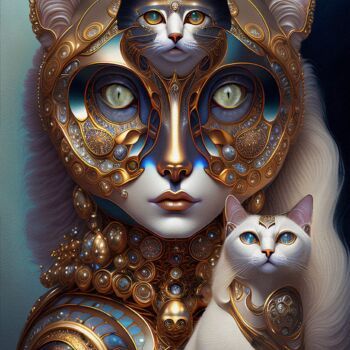 Digitale Kunst getiteld "Tribus cats 7" door L.Roche, Origineel Kunstwerk, 2D Digital Work