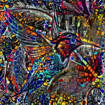 Digitale Kunst mit dem Titel "Colibri 2023" von L.Roche, Original-Kunstwerk, Acryl