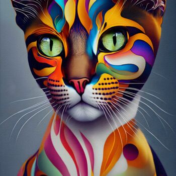 Arte digital titulada "Gato 2050" por L.Roche, Obra de arte original, Tinta