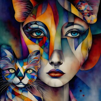 Arte digitale intitolato "Mamy gato 1" da L.Roche, Opera d'arte originale, Inchiostro