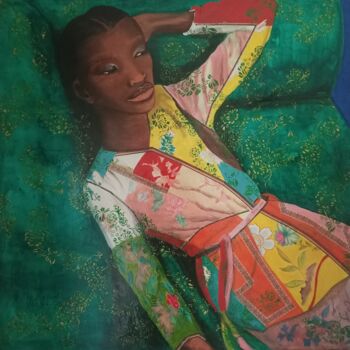 Картина под названием "Zahara en el sofá" - La Crêola By Bressan, Подлинное произведение искусства, Акрил Установлен на Дере…