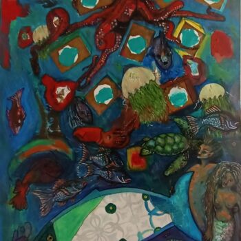 Painting titled "Los Guardianes" by La Crêola By Bressan, Original Artwork, Acrylic Mounted on Wood Stretcher frame