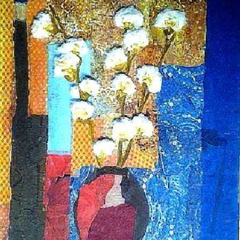 Collages intitolato "Branche de coton" da Annig Pineau (Ginna), Opera d'arte originale, Collages