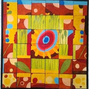 Painting titled "Tableau puzzle "car…" by Annig Pineau (Ginna), Original Artwork, Acrylic Mounted on Wood Panel
