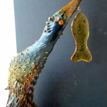 Sculpture intitulée "Martin pêcheur" par Kiti Bois-Verre, Œuvre d'art originale