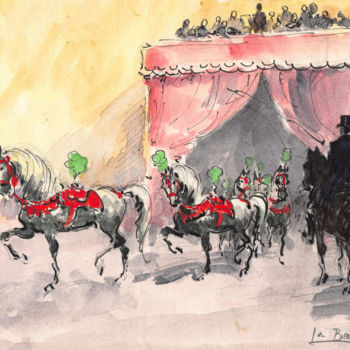 Painting titled "Horses in France" by La Brige, Original Artwork, Watercolor