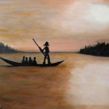 Painting titled "Sur le lac Togo" by Christi Thiébaud, Original Artwork