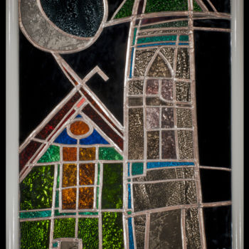 Pittura intitolato "Distant City - II (…" da Lachezar Dochev, Opera d'arte originale, Pittura di vetro colorato