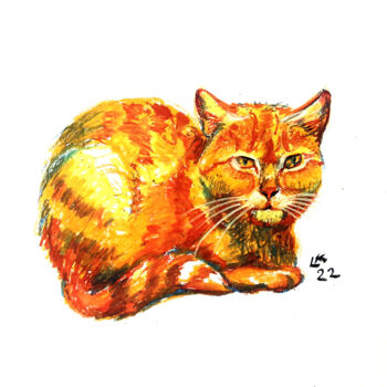 Pittura intitolato "Ginger Cat" da Lada Kholosho, Opera d'arte originale, Pastello