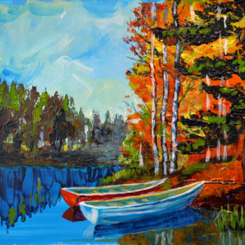 Painting titled "Boats on a lake. Au…" by Lada Kholosho, Original Artwork, Acrylic