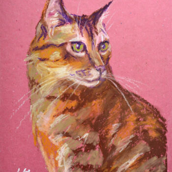 Painting titled "Orange Tabby Cat" by Lada Kholosho, Original Artwork, Pastel
