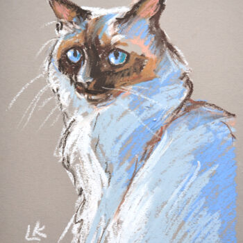 「Fluffy Siamese Cat…」というタイトルの絵画 Lada Kholoshoによって, オリジナルのアートワーク, パステル