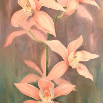 Картина под названием "Pink Orchids" - Lada Polunina, Подлинное произведение искусства, Масло